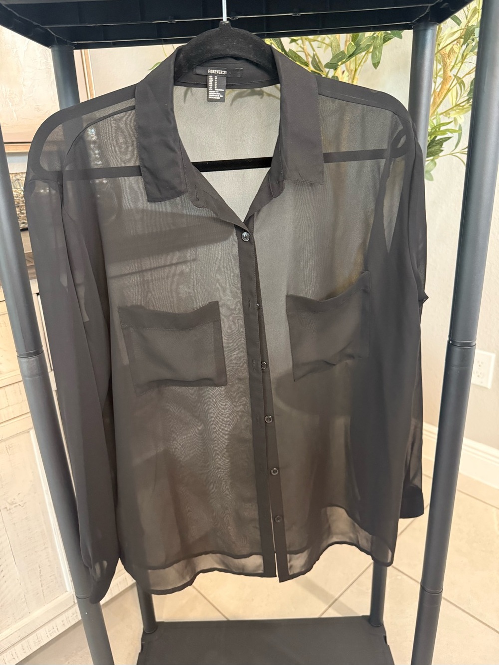 Forever 21 Sheer Black Button-Down Blouse